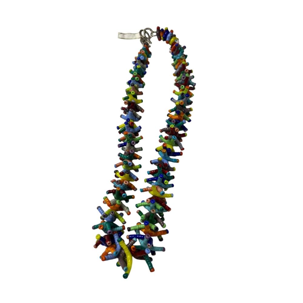Nirit Dekel Style Glass Bead Statement Necklace Colorful Cluster